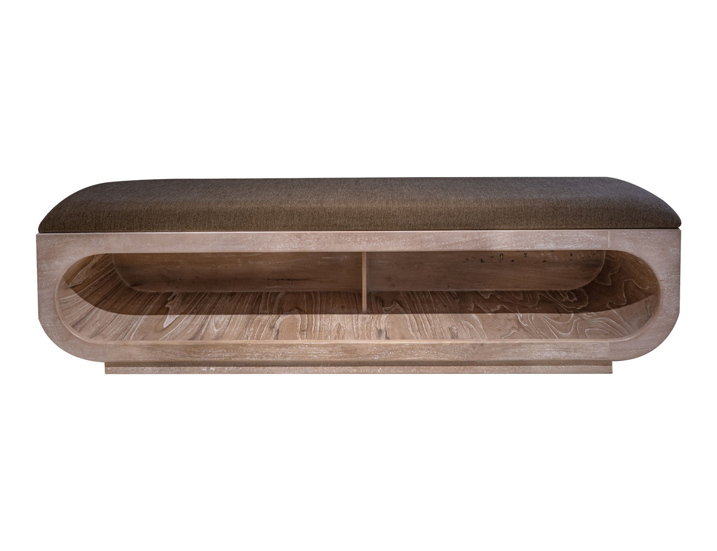 Balam - Wooden Bench With Fabric Cushioned Seat - Ivory White