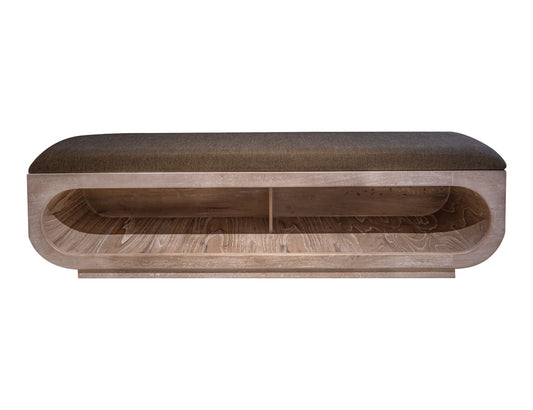 Balam - Wooden Bench With Fabric Cushioned Seat - Ivory White