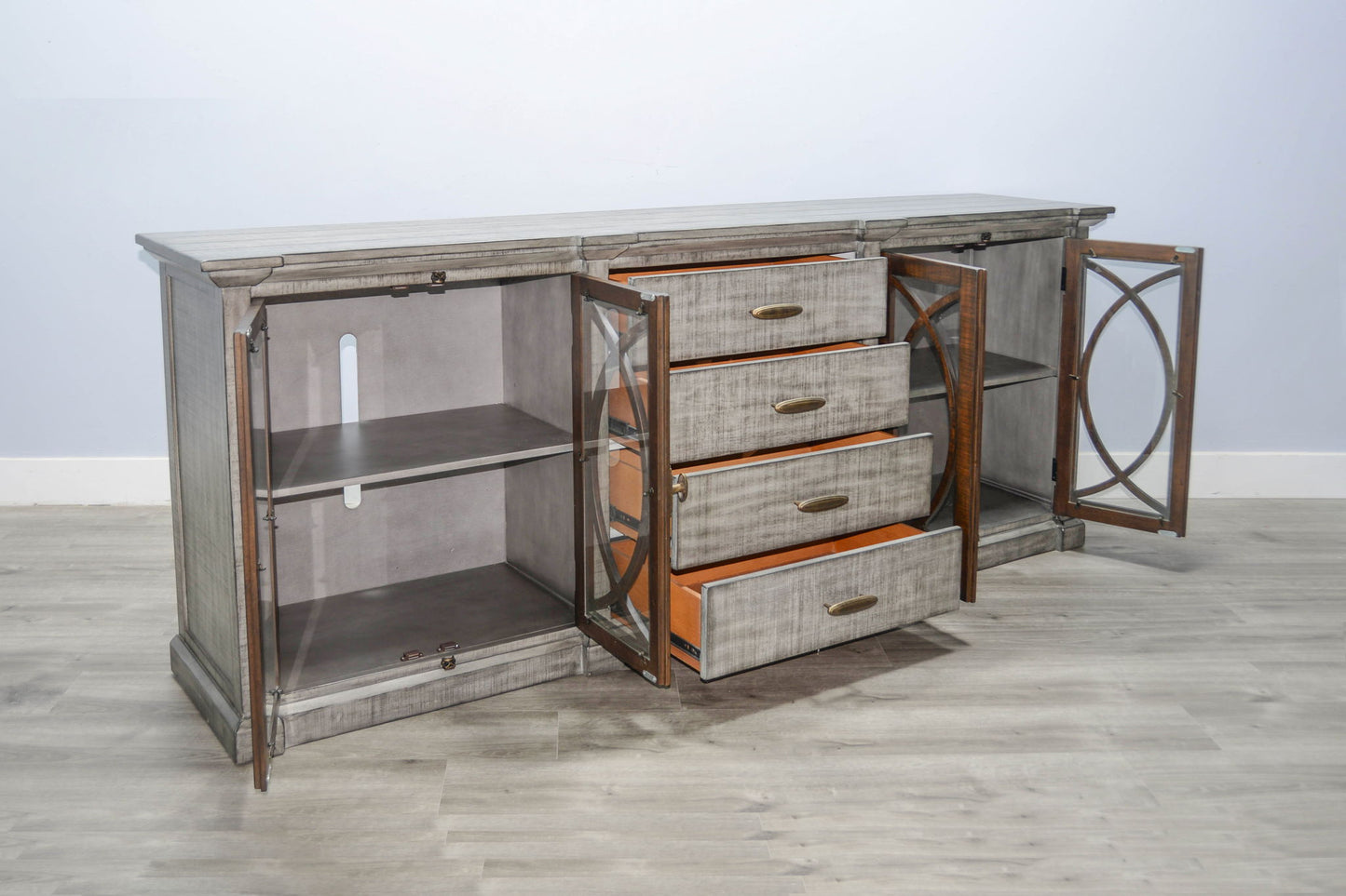 Homestead Hills - Media Console Long - Tobacco Leaf / Alpine Gray