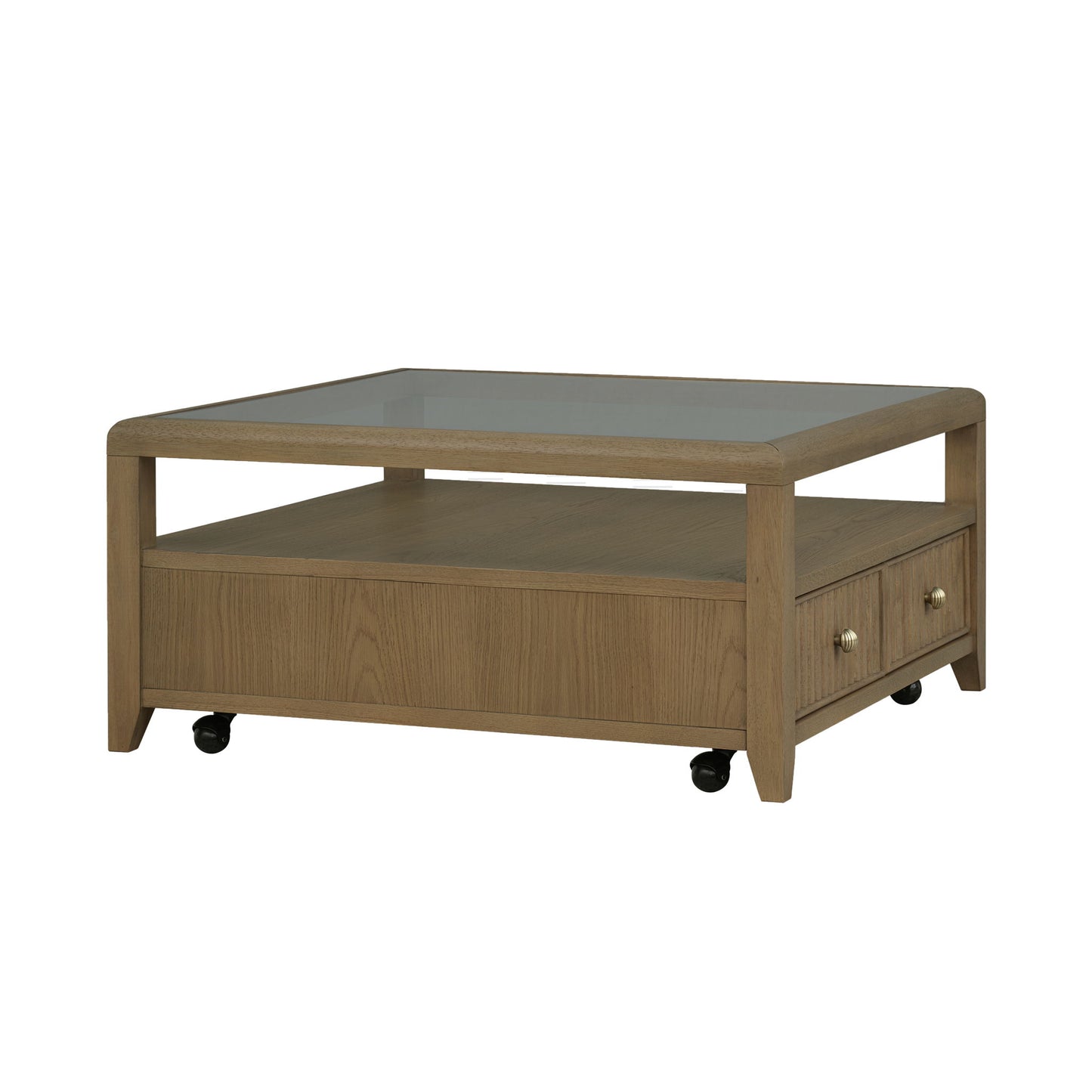 Reed - Square Coffee Table With Casters - Driftwood Oak