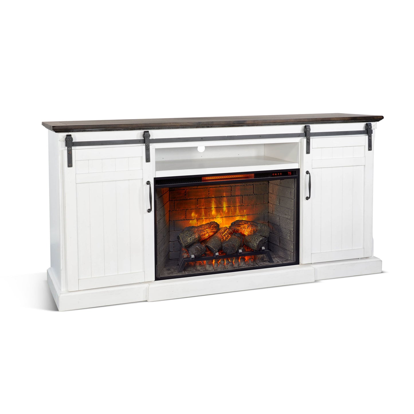 78" Barn Door Media Console With Electric Fireplace