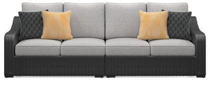 Beachcroft - 2-Piece Outdoor Loveseat with Cushion - Black / Light Gray