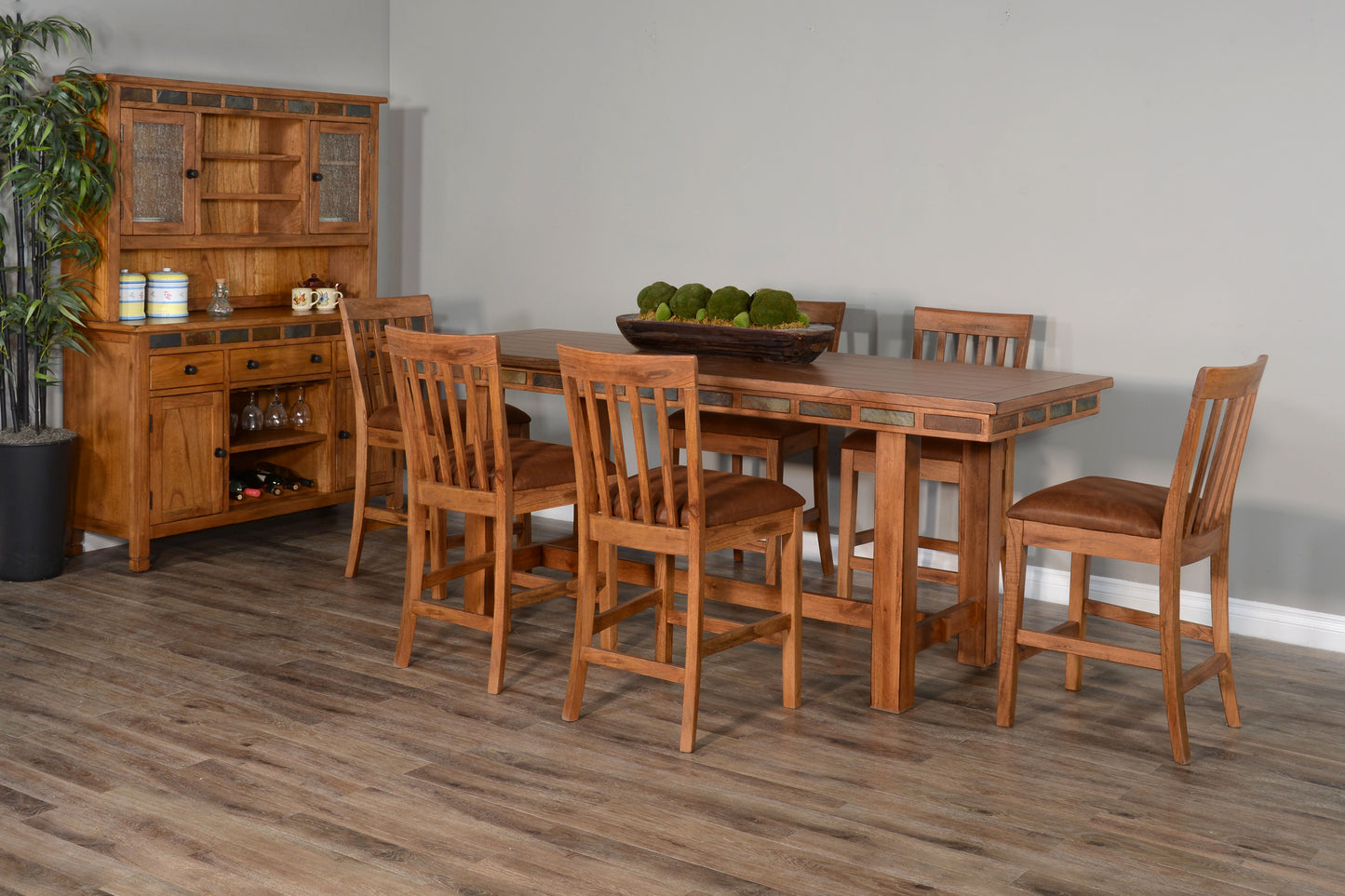 Sedona - Counter Slatback Barstool, Cushion Seat (Set of 2) - Rustic Oak
